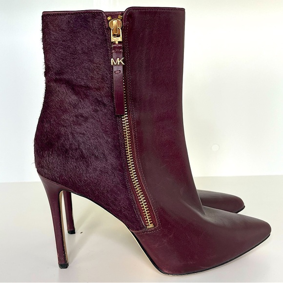 MICHAEL KORS Dawson Stiletto Ankle Boot Size 8 Burgundy Minimalist - Picture 3 of 13